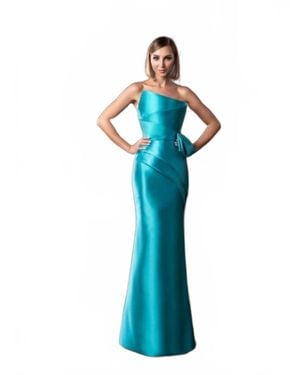 Alexander by Daymor Pleated Bodice Strapless Dress - Blue