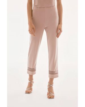 Joseph Ribkoff Rhinestone Mesh Detail Pant - Natural