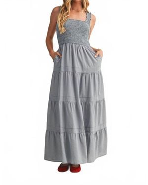 Mustard Seed Square Neck Smocked Tiered Maxi Dress - Gray