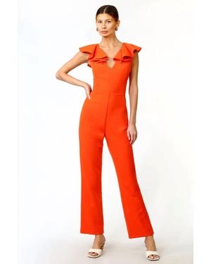 Adelyn Rae Ruffled Crepe Jumpsuit - Orange