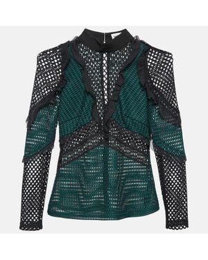 Self-Portrait Mesh Ruffle Detail Top - Green