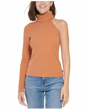 Calvin Klein One-Shoulder Turtleneck Top - Blue