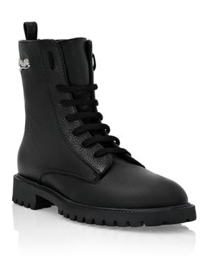 Philipp Plein Leather Boots Low Flat - Black