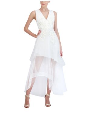 BCBGMAXAZRIA Metallic Hi-Low Evening Dress - White
