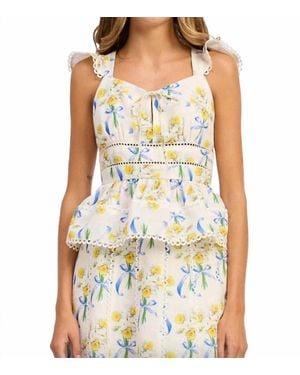 En Saison Audrey Flutter Sleeve Trim Detail Peplum Top - Blue