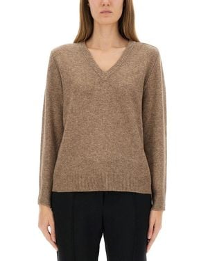 Aspesi Relaxed Fit Wool Blend Sweater With V-Neckline - Natural