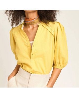 An'ge Puff Sleeve Crochet Blouse - Yellow