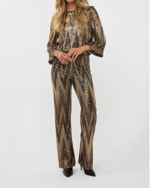 EsQualo Zigzag Sequin Pants - Natural