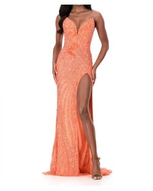 Ashley Lauren Strapless Sequin Gown - Red