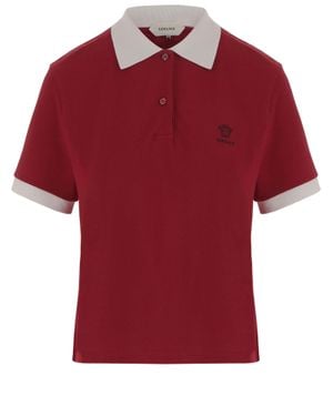 Versace Short-Sleeved Cotton Polo Shirt With Contrast Collar And Logo - Red