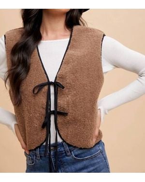 Anniewear Contrast Tie Detail Fleece Fur Vest - Blue