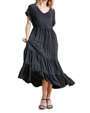 Umgee Tiered V-Neck Maxi Dress - Blue