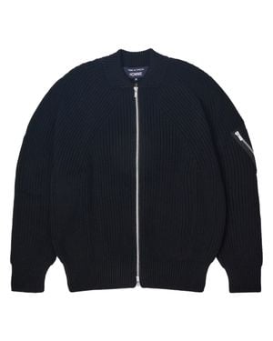 Comme des Garçons Chunky Ribbed Knit Sweater With Zippered Pocket Detail - Blue