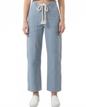 Bibi Utility Wide-Leg Denim Pants - Blue