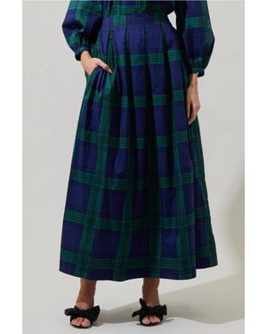 Sugarlips Harrisville Plaid A-Line Maxi Skirt - Blue