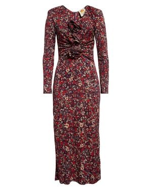 FARM Rio Long Sleeve Knot Midi Dress, Chelsea Garden - Red