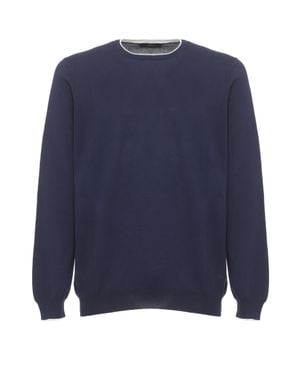 Fay Logoed Cotton Crewneck Sweater - Blue