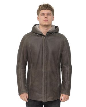 Infinity Leather Sheepskin Hooded Parka Coat-Alafaya - Gray