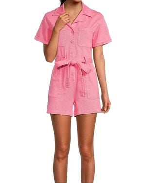 Skies Are Blue Shorts Romper Jumpsuit With Collar - Pink