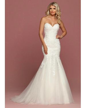 Da Vinci Bridal Strapless Lace Sweetheart Tulle Wedding Dress - Multicolor