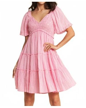 Davi & Dani Jacquard Checker Smocking Tiered Dress - Pink
