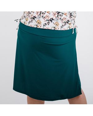 Calypsa Plus High Waisted Knee Length Swim Skirt With Attached Bike Shorts - Green