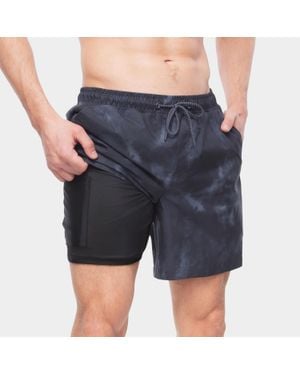 Rokka&Rolla 7' Tie Dye Swim Shorts With Compression Liner - Blue