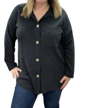 Honeyme Fleece Button Shirt Jacket - Black