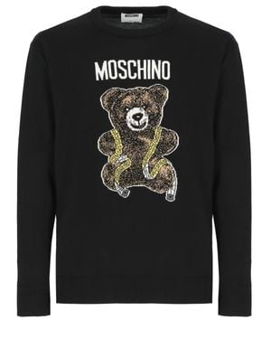 Moschino Teddy Bear Embroidered Wool Sweater - Black