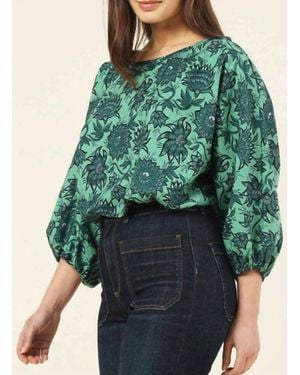 Omika Verde Boat Neck Blouse - Green