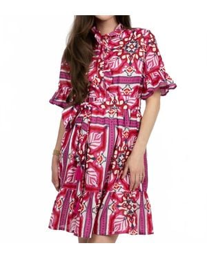 Uncle Frank Tile Print Ruffled Dress - Red