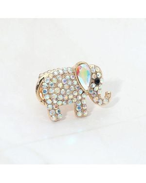 Fashnzfab Rhinestone Embellished Elephant Stretch Ring - White