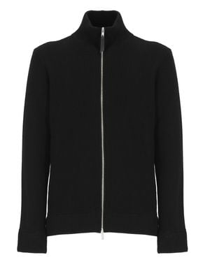 Maison Margiela Ribbed Knit Cardigan With High Neck - Black