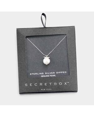 Fashnzfab Secret Box _ Sterling Dipped Genuine Pearl Pendant Necklace - Gray
