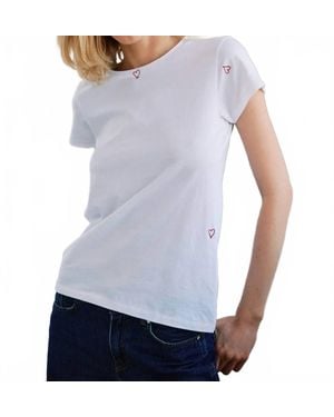 Catherine Gee Embroidered Cotton T-Shirt With Heart - Blue