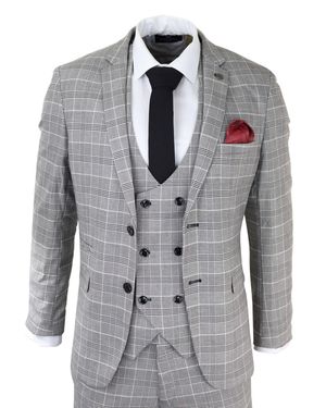 Marc Darcy Ross Prince Of Wales Check Suit Wedding - Gray