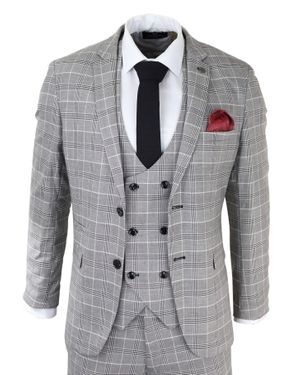 Marc Darcy Ross Prince Of Wales Check Suit Wedding - Gray