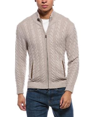 N.Peal Cashmere N. Peal Aspen Cable 100% Cashmere Mock Neck Cardigan - Gray