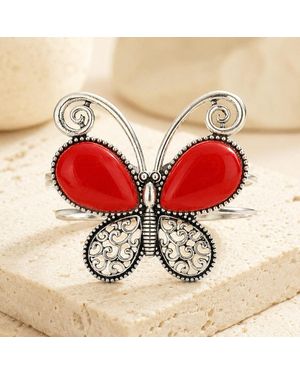 Fashnzfab Natural Stone Butterfly Hinged Bracelet - Red