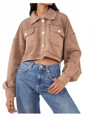 Free People Saturday Shirtlong Sleve Button Front Jacket - Blue