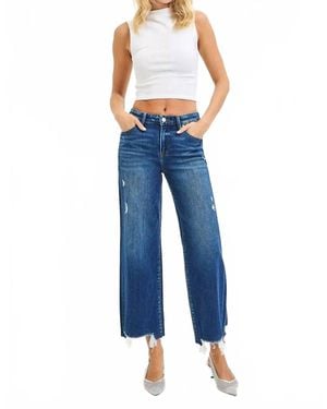 Risen High Waist Crop Wide Leg Jeans - Blue