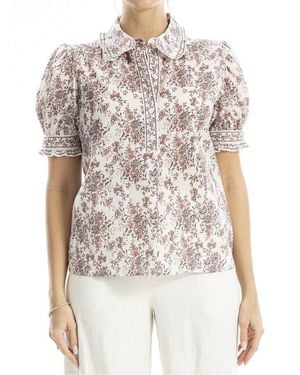 Max Studio Collar Top - White