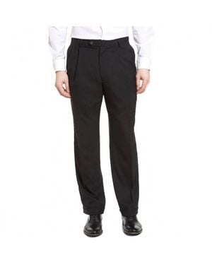 Berle Worsted Wool Tropical Double Reverse Pleat Trouser - Black