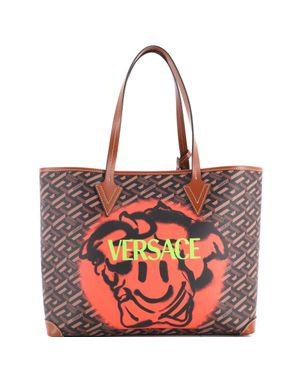 Versace Shopping Tote Printed La Greca Signature Coated Canvas - Red