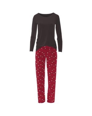 KICKEE Long Sleeve Relaxed Pajama Set - Red
