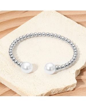 Fashnzfab Pearl Tip Beaded Cuff Bracelet - Natural