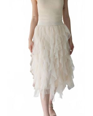 Gigio Whimsical Dreams Ruffle Tulle Midi Skirt - Natural