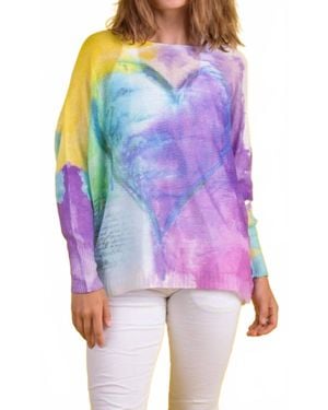 Gigi Moda Emy Batwing Sweater With Watercolor Heart Design - Purple