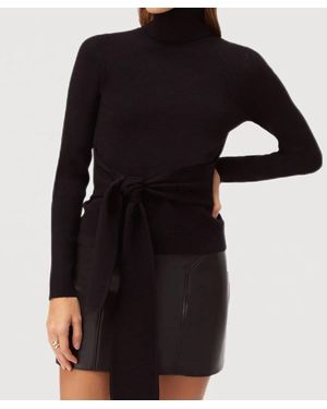 Toccin Brielle Long Sleeve Tie-Front Turtleneck Top - Black