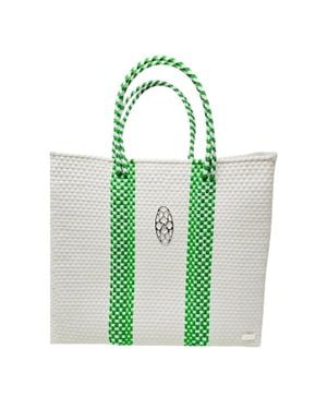 Lolas Bag Medium Striped Tote Bag - Green